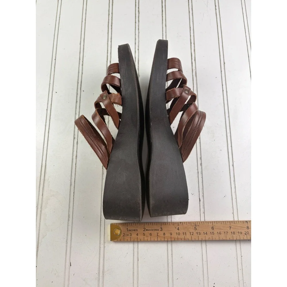 Montego Bay Vintage Y2K Brown Leather Strappy Platform Sandals Women's Size 7.5